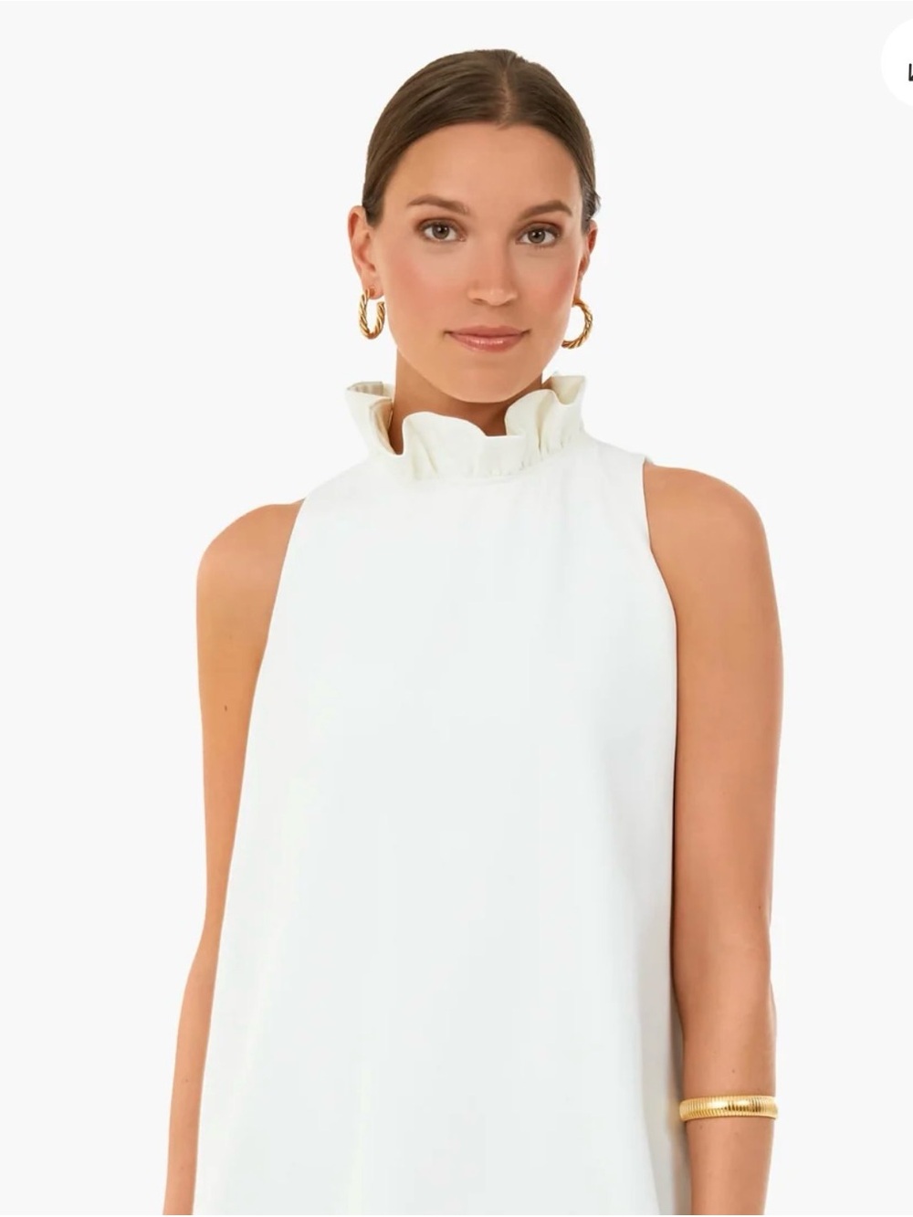 Tuckernuck Sleeveless Ruffle Mock Neck Top in White, Medium